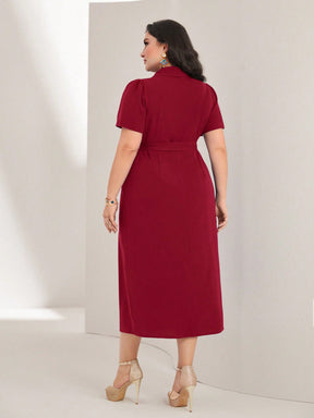 Vestido Midi Plus Size Elegante Plissado