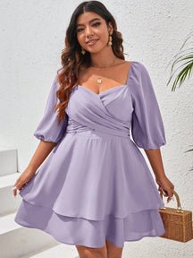 Vestido Curto Plus Size Manga Bufante