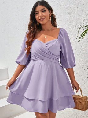 Vestido Curto Plus Size Manga Bufante
