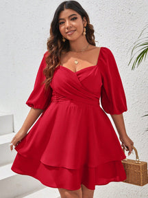 Vestido Curto Plus Size Manga Bufante
