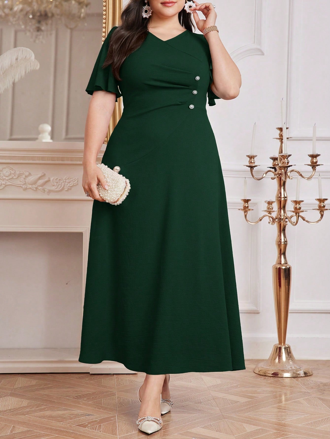 Vestido Longo Plus Size Feminino com Botões Laterais