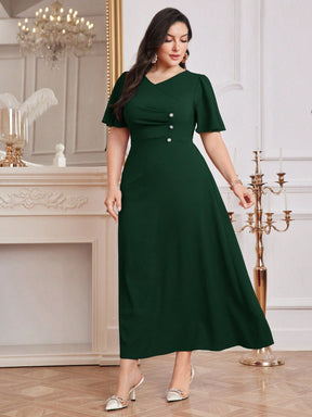 Vestido Longo Plus Size Feminino com Botões Laterais