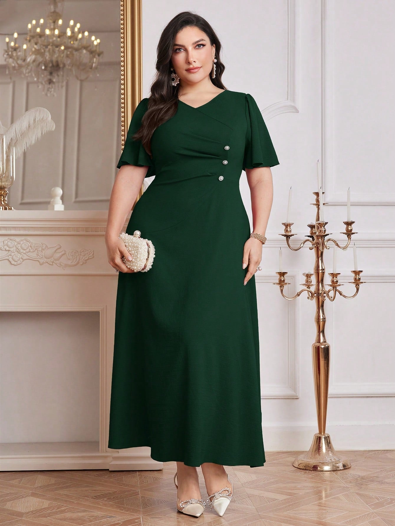 Vestido Longo Plus Size Feminino com Botões Laterais