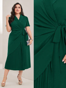 Vestido Midi Plus Size Elegante Plissado